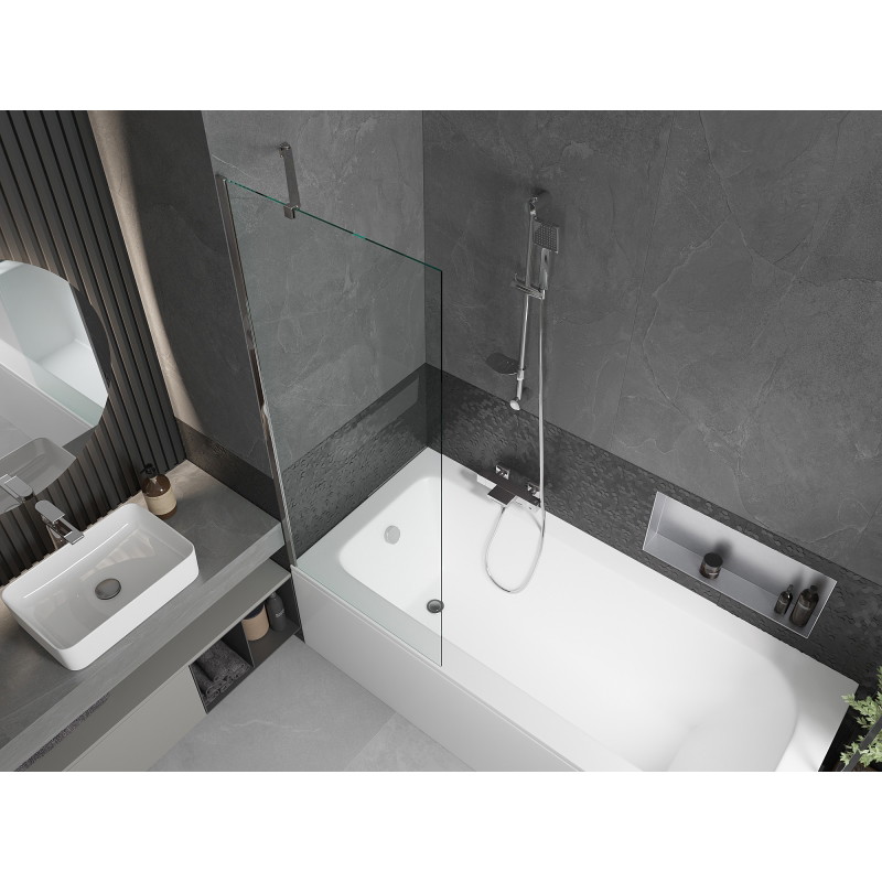 Mexen Vega obdĺžniková vaňa 180 x 80 cm s obložením a 1-krídlovou zástenou 70 cm, transparentná, chróm