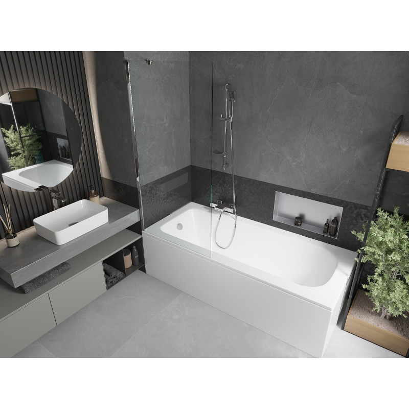 Mexen Vega obdĺžniková vaňa 180 x 80 cm s obložením a 1-krídlovou zástenu 80 cm, transparentná, chróm