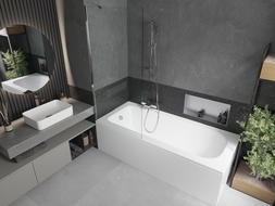 Mexen Vega obdĺžniková vaňa 180 x 80 cm s plášťom a 1-krídlovým zástenom 80 cm, transparentný, chróm - 550118080X9508000001