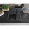 Mexen Enzo jednodrezový kuchynský drez z granitu s odkvapkávačom a kuchynskou batériou Flora, čierny/zlatý metalický