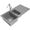 Mexen Andres žulový drez 1,5-komorový s odkvapkávačom a kuchynskou batériou Flora, sivý - 6515-71-670401-06