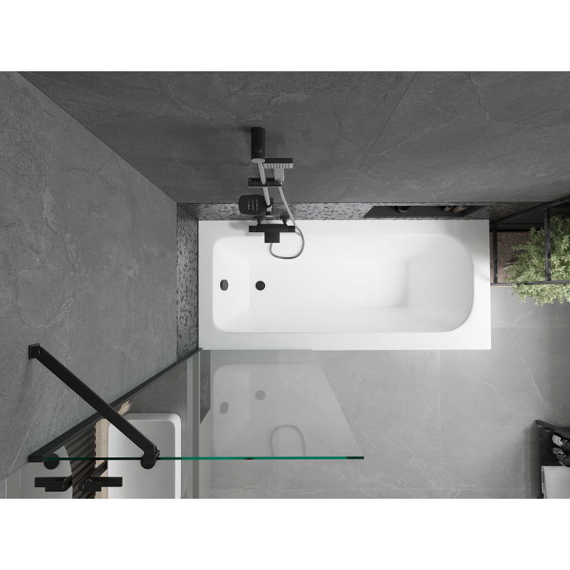 Mexen Vega Obdĺžniková vaňa 180 x 80 cm s krytom a 1-krídlovým závesom 70 cm, transparentná, čierna