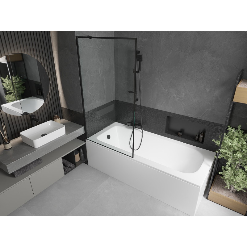 Mexen Vega obdĺžniková vaňa 180 x 80 cm s obkladom a 1-krídlovým zástenom 90 cm, čierny vzor - 550118080X9509007070