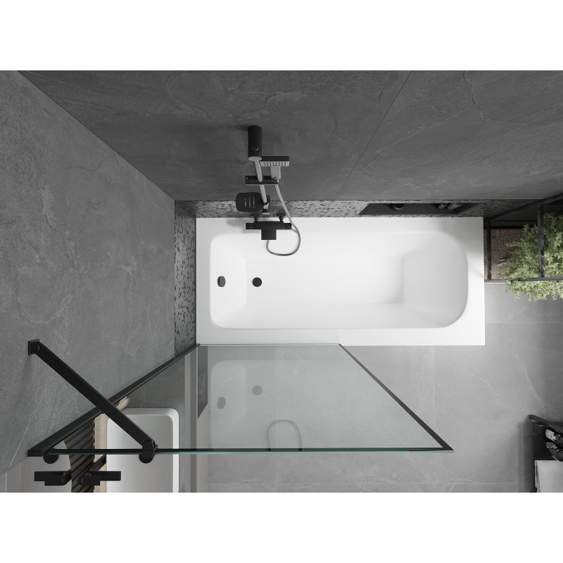 Mexen Vega obdĺžniková vaňa 180 x 80 cm s obkladom a 1-krídlovým zástenom 90 cm, čierny vzor - 550118080X9509007070