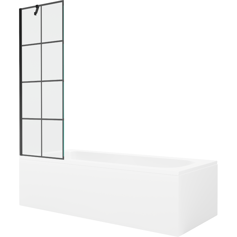 Mexen Vega obdĺžniková vaňa 180 x 80 cm s obkladom a 1-krídlovou sprchovou zástenou 60 cm, Čierny vzor - 550118080X9506007077