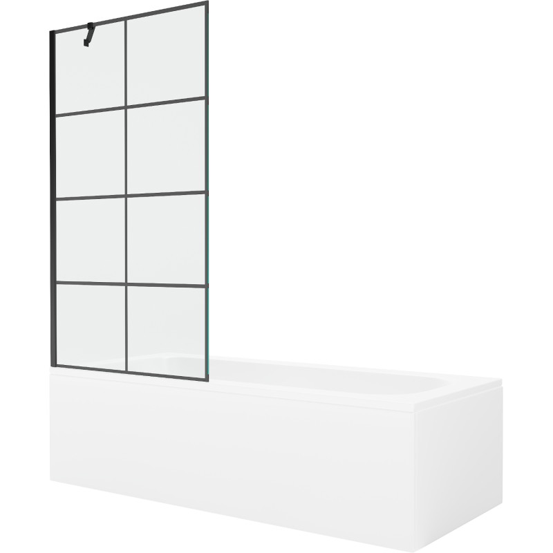 Mexen Vega Obdĺžniková vaňa 180 x 80 cm s obloženosťou a jednodverovým zástenou 90 cm, čierny vzor