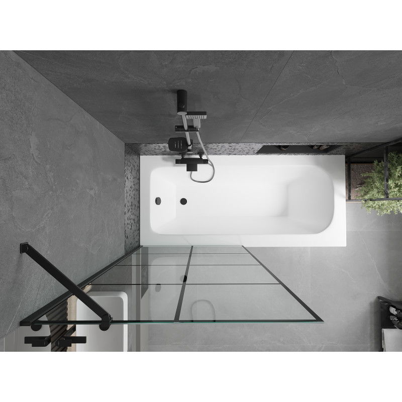 Mexen Vega obdĺžniková vaňa 180 x 80 cm s krytom a 1-krídlovým závesom 90 cm, čierny vzor - 550118080X9509007077