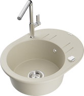 Mexen Kevin granitový drez s odkvapkávačom a kuchynskou batériou Flora, béžový - 6517-69-670401-00