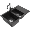Mexen Gaspar žulový kuchynský drez 1,5-komorový s odkvapkávačom a kuchynskou batériou Carla čierny/strieborný