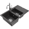 Mexen Gaspar granitový drez 1,5-komorový s odkvapkávačom a kuchynskou batériou Carla, čierny s bodkami - 6507-76-670700-00