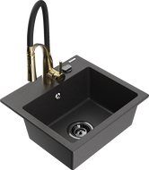 Mexen Milo granitový drez s 1 komorou a kuchynskou batériou Aster, čierny s bodkami - 6505-76-73450-57-B