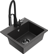 Mexen Milo jednokomorový granitový drez s kuchynskou batériou Aster, čierny nakvapkaný - 6505-76-73450-70-B