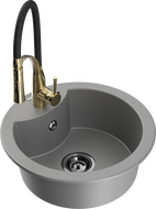 Mexen Diego žulový drez 1-komorový s kuchynskou batériou Aster, sivý - 6512-71-73450-57-B