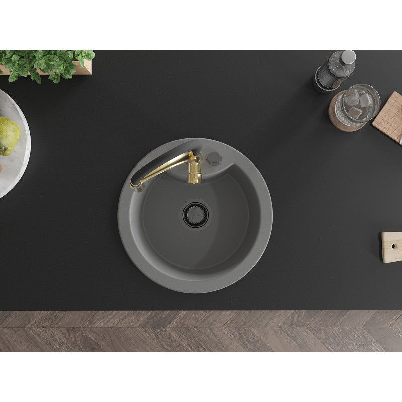 Mexen Diego žulový drez 1-komorový s kuchynskou batériou Aster, sivý - 6512-71-73450-57-B