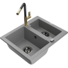 Mexen Carlos granitový drez 1,5-komorový s kuchynskou batériou Flora, sivý - 6518-71-670401-57-B