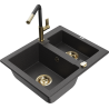 Mexen Carlos granitový drez 1,5-komorový s kuchynskou batériou Flora, čierna bodkovaná - 6518-76-670401-57-G