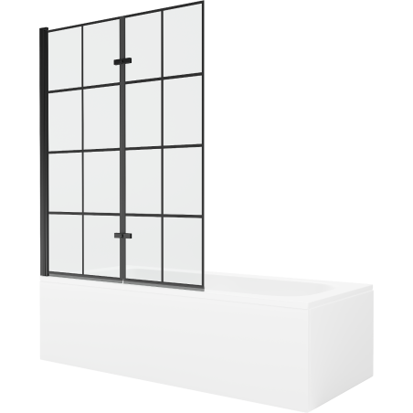 Mexen Vega obdĺžniková vaňa 180 x 80 cm s obkladom a 2-krídlovou zástenou 120 cm, Čierny vzor - 550118080X9212027077