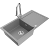 Mexen Leo granitový kuchynský drez 1-komorový s odkvapkávačom a kuchynskou batériou Elia, sivý - 6501-71-670101-00