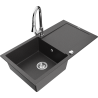 Mexen Leo granitový kuchynský drez s 1 komorou, odkvapkávačom a kuchynskou batériou Elia, čierny s fľakmi - 6501-76-670101-00
