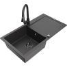 Mexen Leo granitový drez 1-komorový s odkvapkávačom a kuchynská batéria Elia, čierna škvrnitá - 6501-76-670101-70-B