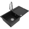 Mexen Leo granitový drez 1-komorový s odkvapkávačom a kuchynskou batériou Elia, čierny - 6501-77-670101-00