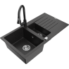 Mexen Matias granitový drez 1,5-komorový s odkvapkávačom a kuchynskou batériou Elia, čierny/strieborný metalický