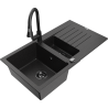 Mexen Matias granitový drez 1,5-komorový s odkvapkávačom a kuchynskou batériou Elia, čierny/strieborný