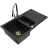 Mexen Matias Granitový drez 1,5-komorový s odkvapkávačom a kuchynskou batériou Elia, čierny - 6502-77-670101-50