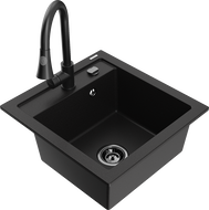 Mexen Vito granitový drez 1-komorový s kuchynskou batériou Elia, čierny - 6503-77-670101-70-B