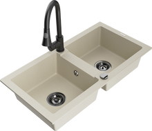 Mexen Mario dvojkomorový žulový drez s kuchynskou batériou Elia, béžový - 6504-69-670101-70