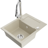 Mexen Enzo granitový drez 1-komorový so odkvapkávacou plochou a kuchynskou batériou Elia, béžový - 6506-69-670101-00