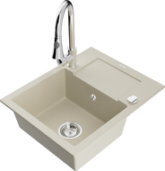 Mexen Enzo granitový drez 1-komorový so odkvapkávacou plochou a kuchynskou batériou Elia, béžový - 6506-69-670101-00