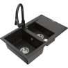 Mexen Gaspar granitový kuchynský drez s 1,5 komorou s odkvapkávačom a kuchynskou batériou Elia, čierny/zlatý metalický