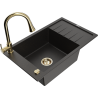 Mexen Elias granitový drez s 1 komorou, odkvapkávačom a kuchynskou batériou Elia, čierny/zlatý metalický