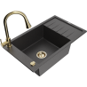 Mexen Elias granitový drez 1-komorový s odkvapkávačom a kuchynskou batériou Elia, čierny škvrnitý - 6511-76-670101-50