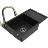 Mexen Elias granitový drez s 1-komorou s odkvapkávacou plochou a kuchynskou batériou Elia, čierny - 6511-77-670101-50-B