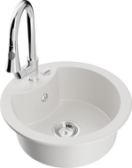 Mexen Diego jednokomorový kamenný drez s kuchynskou batériou Elia, biely - 6512-20-670101-00