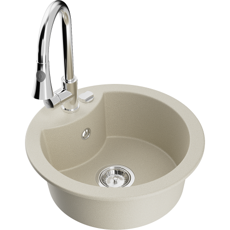 Mexen Diego granitový drez 1-komorový s kuchynskou batériou Elia, béžový - 6512-69-670101-00