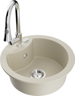 Mexen Diego granitový drez 1-komorový s kuchynskou batériou Elia, béžový - 6512-69-670101-00