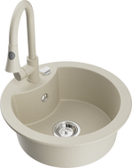 Mexen Diego granitový drez 1-komorový s kuchynskou batériou Elia, béžový - 6512-69-670101-69