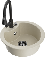 Mexen Diego jednokomorový žulový drez s kuchynskou batériou Elia, béžový - 6512-69-670101-70