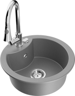 Mexen Diego granitový drez 1-komorový s kuchynskou batériou Elia, sivý - 6512-71-670101-00