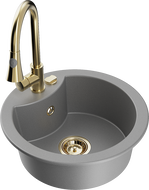 Mexen Diego žulový kuchynský drez s 1 komorou s kuchynskou batériou Elia, sivý - 6512-71-670101-50