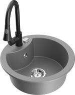 Mexen Diego granitový drez s 1 komorou s kuchynskou batériou Elia, sivý - 6512-71-670101-70
