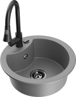 Mexen Diego žulový kuchynský drez s 1 komorou a kuchynskou batériou Elia, sivý - 6512-71-670101-70-B