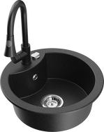 Mexen Diego žulový kuchynský drez 1-komorový s kuchynskou batériou Elia, čierny/strieborný metalik - 6512-73-670101-70