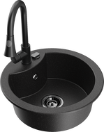 Mexen Diego drez z umelej žuly, 1-komorový s kuchynskou batériou Elia, čierny/strieborný metalik - 6512-73-670101-70-B