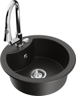 Mexen Diego granitový drez 1-komorový s kuchynskou batériou Elia, čierny/zlatý metalik - 6512-75-670101-00