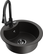 Mexen Diego žulový kuchynský drez 1-komorový s kuchynskou batériou Elia, čierny/zlatý metalik - 6512-75-670101-70-B