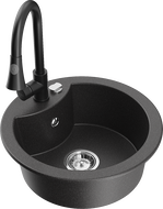 Mexen Diego žulový drez s jednou komorou a kuchynskou batériou Elia, čierny s bodkami - 6512-76-670101-70